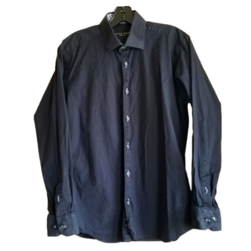 Jared Lang Designed in Canada Black Collared Gingham Dress Shirt Button Down Med